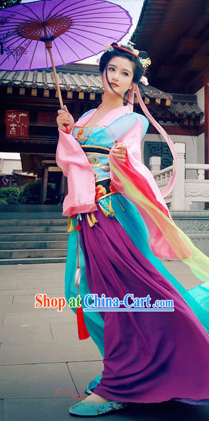 Chinese Purple Pink Princess Dresses and Umbrella Complete Set