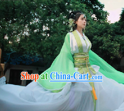 Chinese Green White Fairy Dresses Complete Set