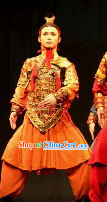 Ancient Chinese Qin Dynasty Period Terra Cotta Warrior Armor Costumes and Coronet Complete Set