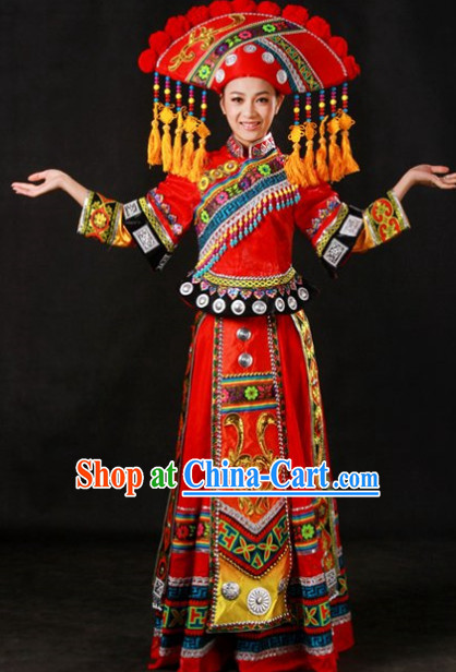 Miao People Wedding Dresses and Hat Complete Set for Brides
