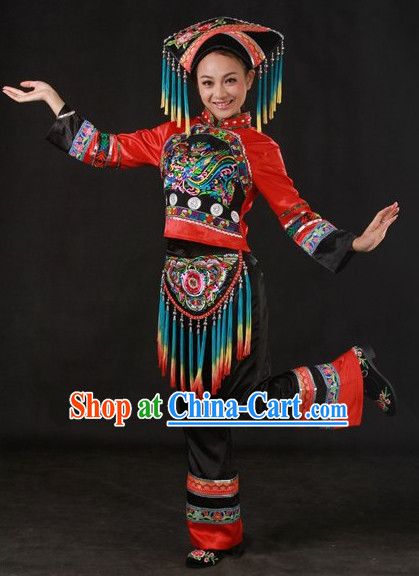 Folk Miao People Uniform and Hat Complete Set for Girls
