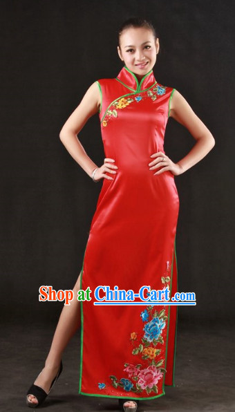 Cheongsam Stage Costumes and Headwear for Girls