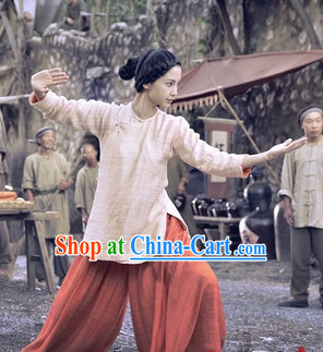 Traditioal Kung Fu Lady Flax Costumes Complete Set