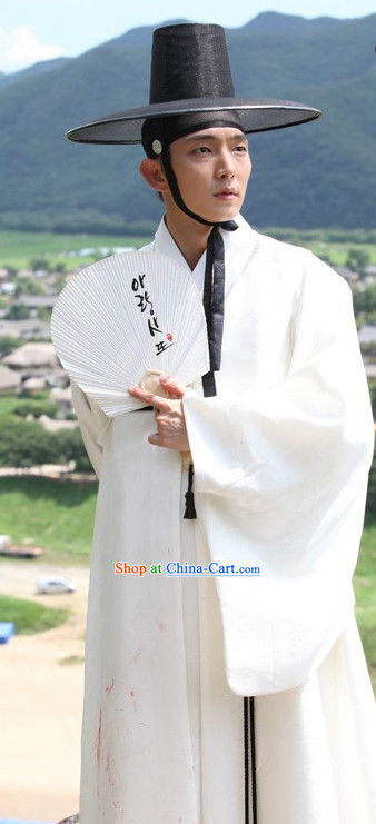 Korean Traditional White Dresses and Hat for Men