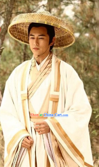 Chinese Traditional Historical Jiang Ziya Hanzhuang Costumes and Hat for Men