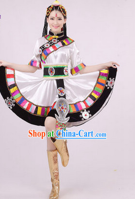Traditional Tibet Dance Costumes and Headwear for Girls