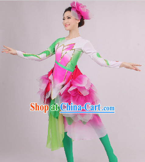 Traditional Chinese Folk Dance Costumes and Headwear Complete Set for Women