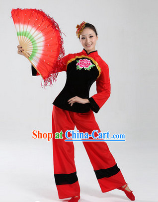 Traditional Chinese Folk Dancing Costumes and Headwear Complete Set for Women 3