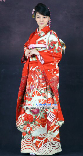 Classical Japanese Furisode Kimono 16 Pieces Complete Set for Women