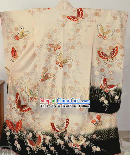 Traditional Japanese Butterfly Kimono Set for Women