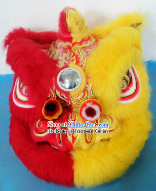 Half Yellow Half Red Supreme Long Wool Hok San Lion Dance Costume Complete Set