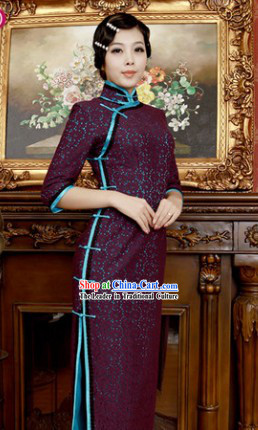 Chinese Classical Long Lace Qipao for Women