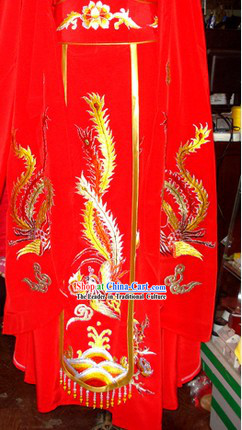 Traditional Chinese Stage Performance Embroidered Phoenix Red Skirt