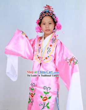 Traditional Chinese Stage Performance Hua Dan Costumes and Headpieces for Kids