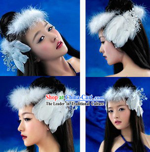 Ancient Chinese Pure White Long Feather Headpieces