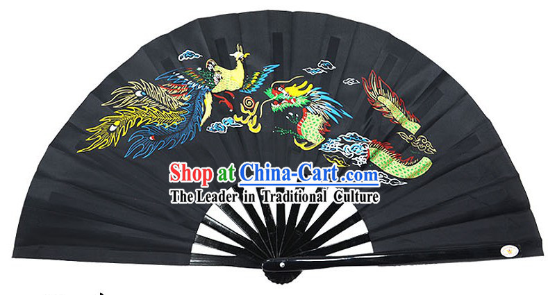 Black Traditional Wushu Double Fans for Right and Left Hands