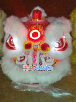 LED Lights Circle White Wool Lion Dance Costumes Full Set