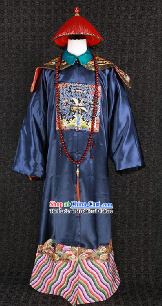 Qing Dynasty Imperial Official Costumes and Hat for Men