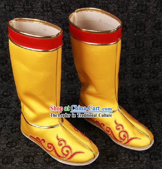 Ancient Chinese Gold Color Handmade Long Hanfu Boots