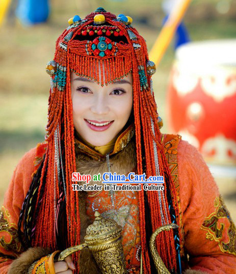 Traditional Tibetan Royal Female Dresses and Headwear Complete Set
