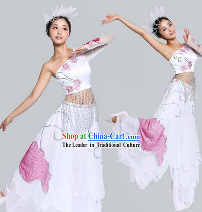 Chinese Classical Fan Dance Costumes and Headdress - Flowers in the Rain