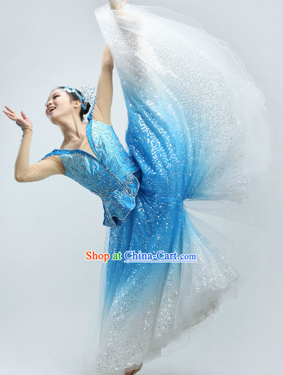 White to Blue Color Change Recital Dance Costumes and Headpieces