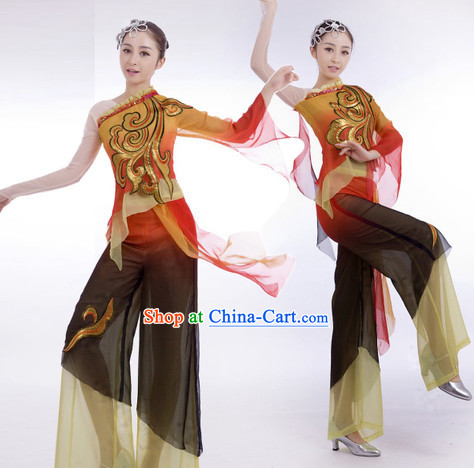Traditional Chinese Stage Performance Classical Dancing Dresses and Hair Accessories