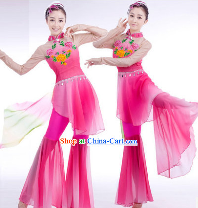 Traditional Chinese Wide Leggings Pink Dancing Garment and Hair Accessories