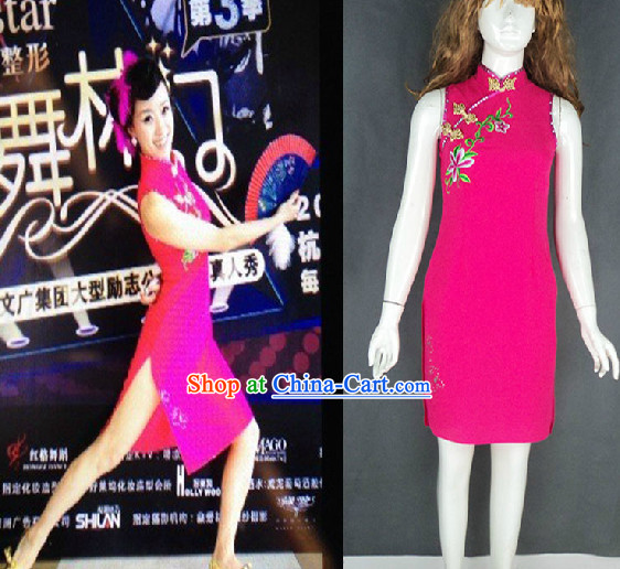 Traditional Chinese Short Cheongsam Classical Dancing Costumes