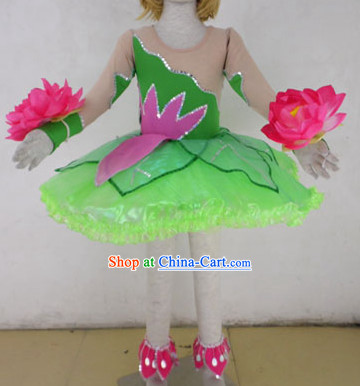 Traditional Lotus Dance Costumes and Headdress for Kids
