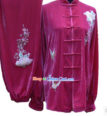 Professional Velvet Long Sleeves Flower Embroidery Contest Suit
