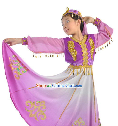 Xinjiang Uygurs Dance Outfit and Hat for Children