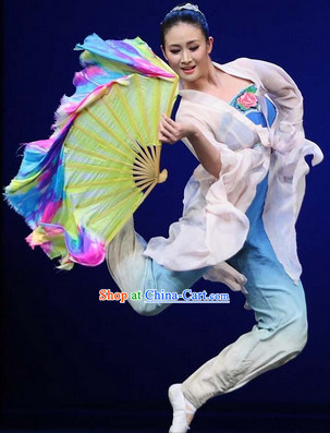 SOLO Dance Shan Wu Dan Qing Chinese Classical Fan Dance Costume Complete Set