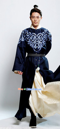 Traditional Chinese Deep Blue Hanfu Clothes for Men