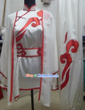 Professional White Embroidery Kung Fu Tai Chi Silk Dresses