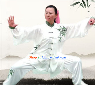 Traditional White Bamboo Embroidery Kung Fu Suit