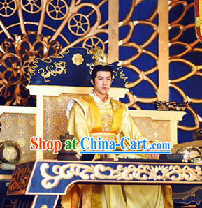 Chinese Traditional Emperor Costume and Crown Full Set for Men