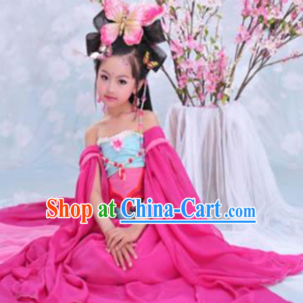 Chinese Kids Classical Dancing Costume and Headpieces