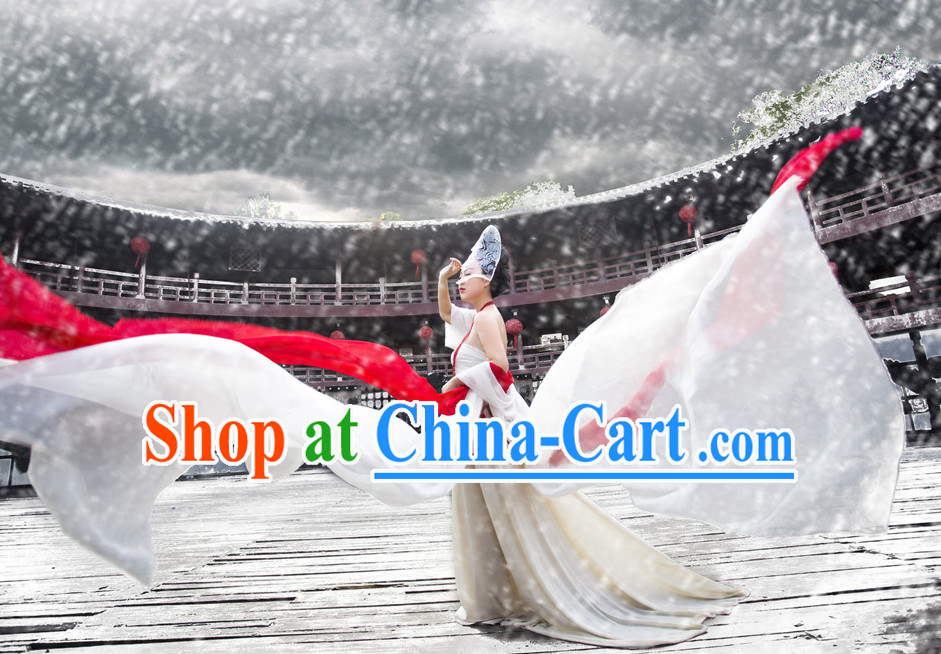 Chinese Classical Fairy Dance Costumes and Hair Ornaments Complete Set