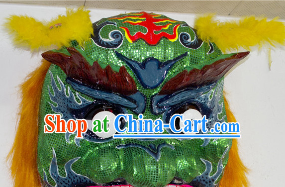 Asian Chinese Qing Shi Taiwan Green Lion Costume Complete Set