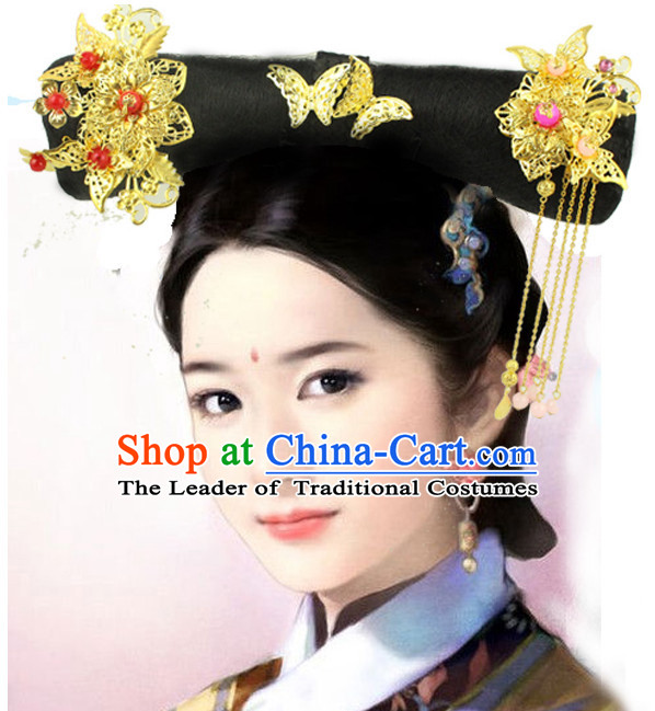 Ancient Chinese Qing Princess Black Wigs and Hairpieces