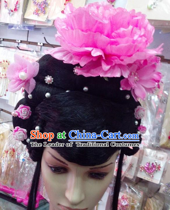 Ancient Chinese Fairy Black Wigs and Hair Jewelry