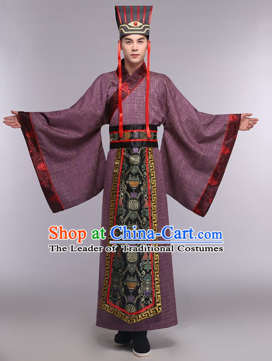 Asian Chinese Ancient Prime Minister Costumes and Hat Complete Set