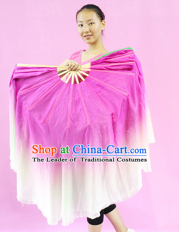 Pink to White Color Transition Silk Dance Fan