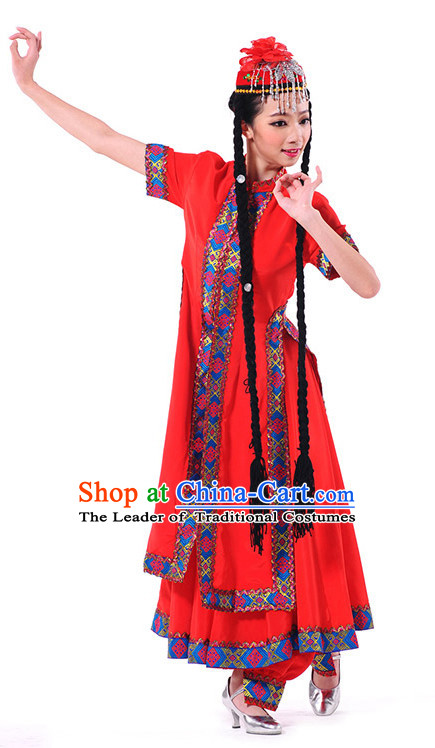 Chinese Xinjiang Folk Dance Costume Wholesale Clothing Discount Dance Costumes Dancewear Supply and Headpieces for Girls