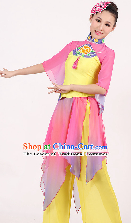 Asia Chinese Festival Parade Folk Fan Dance Costume and Headpieces for Women