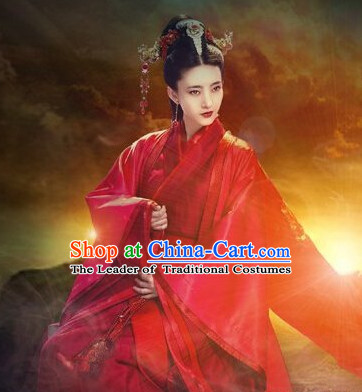 Chinese Shang Dynasty Myth Daji Su Da Ji Fox Spirit Fox Queen Costumes Chinese Costume and Hair Accessories Complete Set