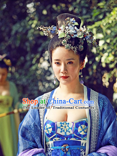 Chinese Tang Dynasty Queen Princess Wigs and Hair Accessorise Fascinator Headpieces Hair Sticks Hairpins Hair Clips Hair Ornaments for Women
