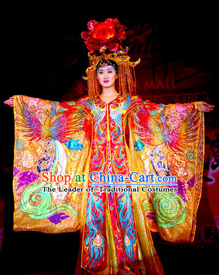 Tang Dynasty Empress Imperial Opera Costumes Garment Outfits Clothing Costumes Costume and Hair Accessories Complete Set for Women