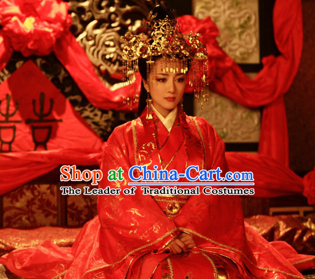 Ancient Chinese Costume Three Kingdoms Wedding Dress and Hair Accessories Complete Set for Women